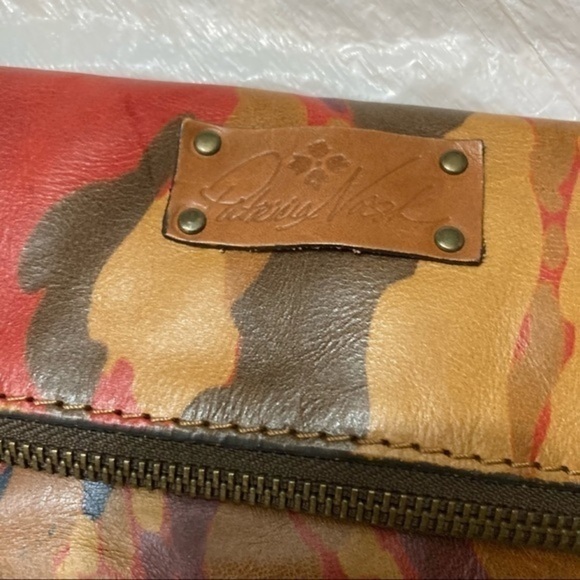 Patricia nash brown painted leather wristlet clutch bag